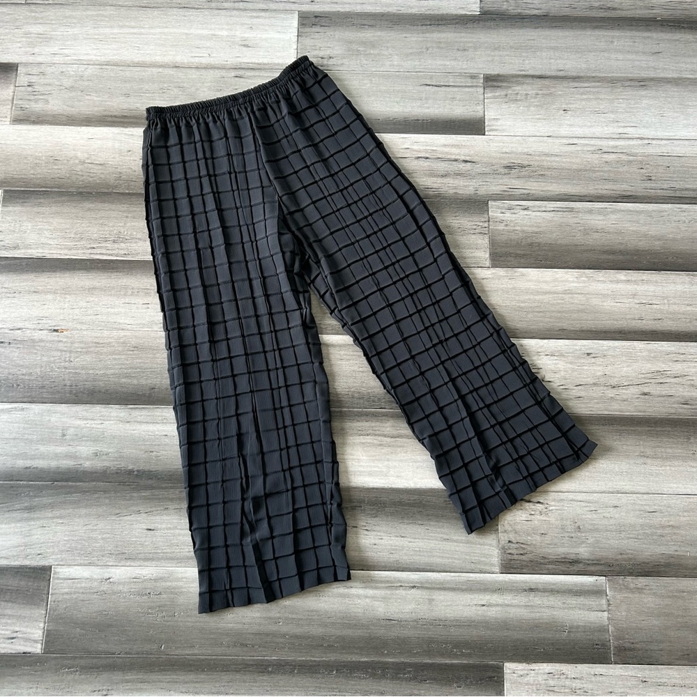 Nearly Vintage Babette High Rise Wide Leg Windowpane Pleated Cropped Pants